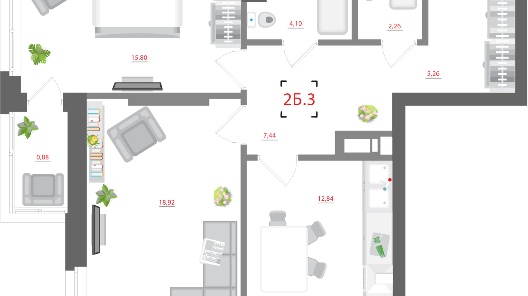 Планування 2-кімнатної квартири в ЖК City Hub 67.5 м², фото 316514