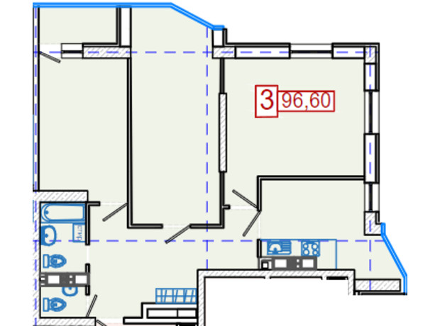 ЖК Немецкий проект на Холодной Горе: планировка 3-комнатной квартиры 96.6 м²