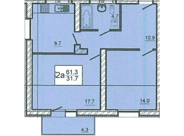 ЖК Оазис: планировка 2-комнатной квартиры 61.3 м²