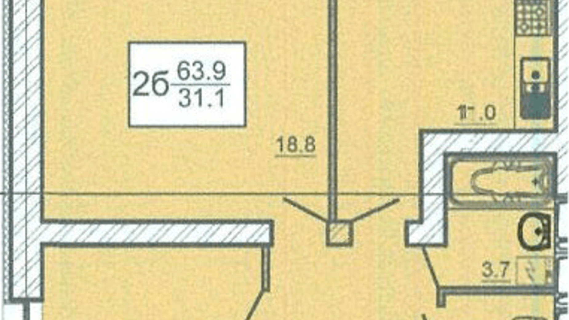 Планировка 2-комнатной квартиры в ЖК Оазис 63.9 м², фото 316657