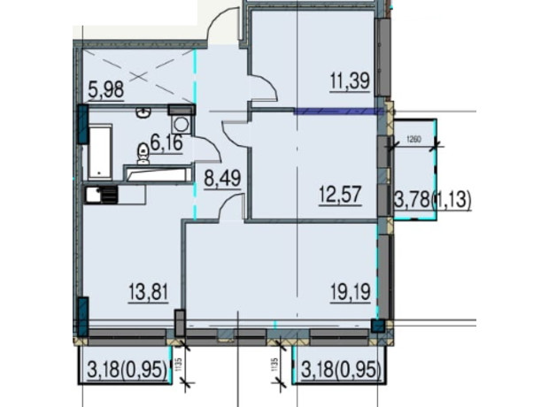 ЖК Простір на Інглезі: планування 3-кімнатної квартири 83.77 м²