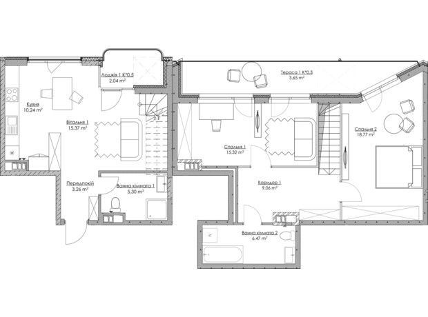 ЖК O2 Residence: планировка 3-комнатной квартиры 89.48 м²