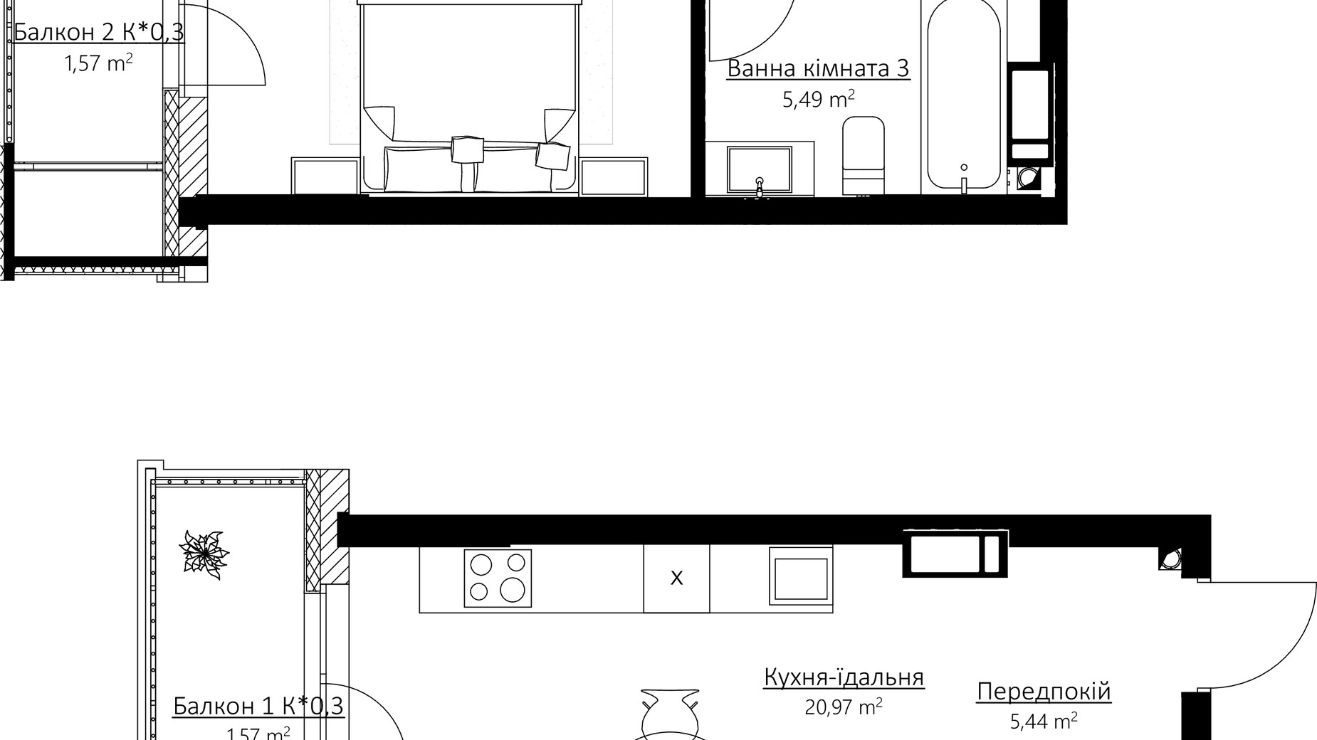 Планування багато­рівневої квартири в ЖК Boston Creative House 86.72 м², фото 316899