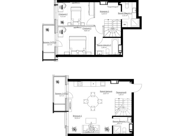 ЖК Boston Creative House: планировка 3-комнатной квартиры 86.72 м²