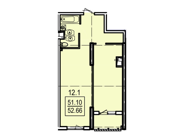 ЖК Посейдон: планування 1-кімнатної квартири 52.66 м²