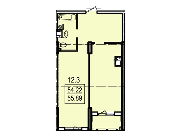 ЖК Посейдон: планування 1-кімнатної квартири 45.94 м²