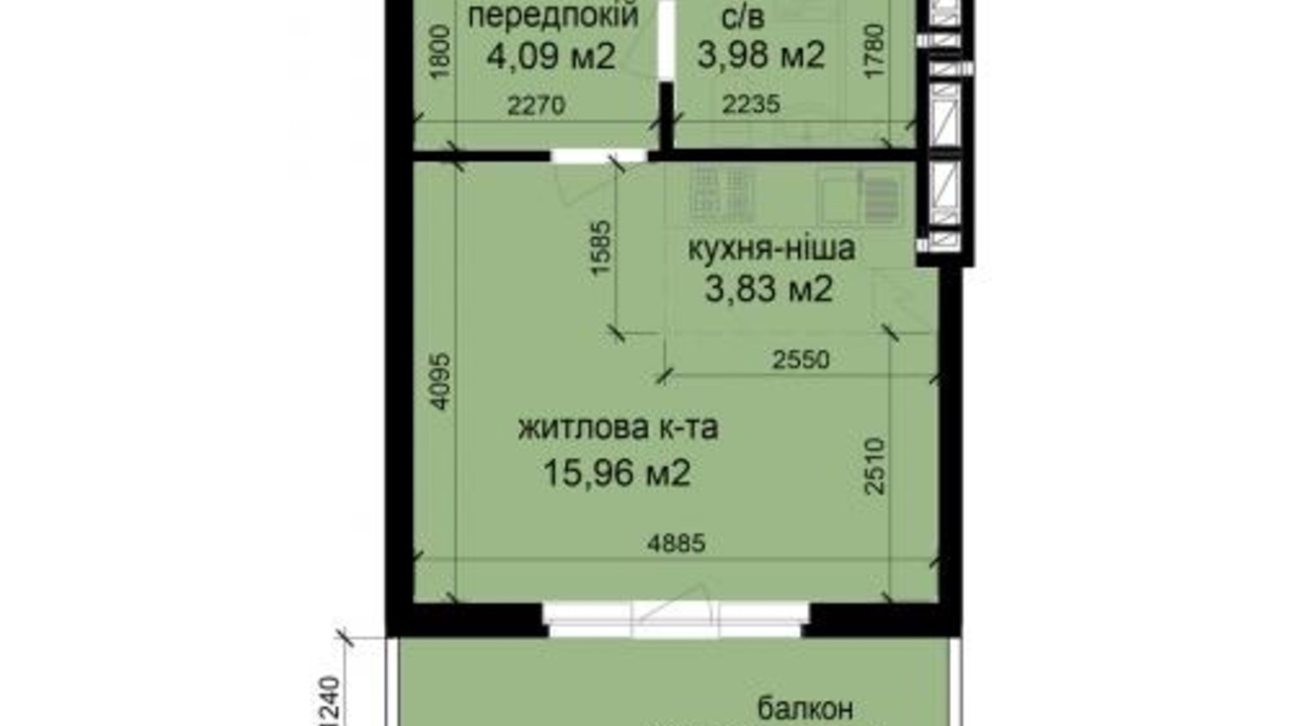 Планування квартири студії в ЖК Кришталеві джерела 30.5 м², фото 317684