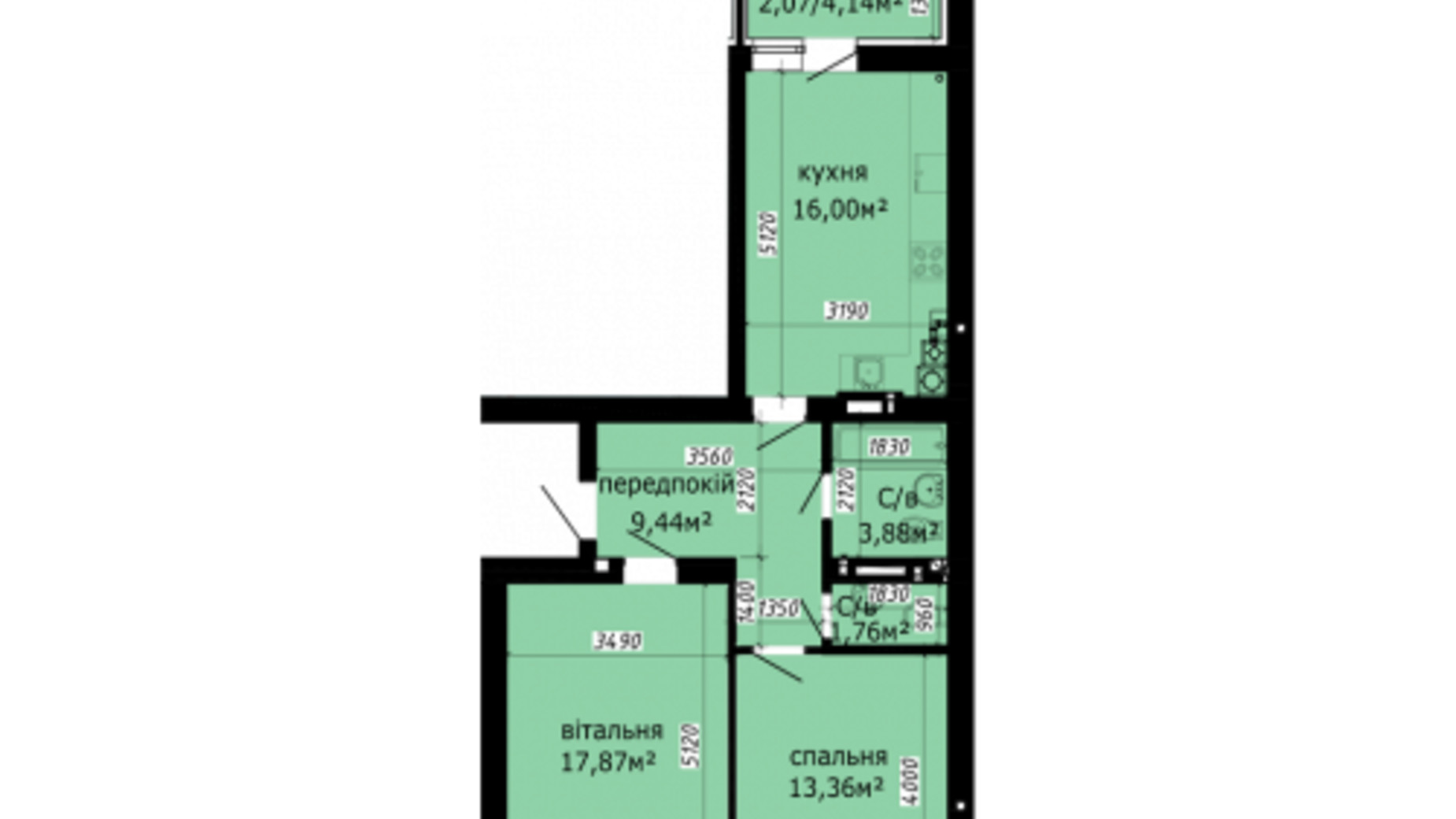 Планировка 2-комнатной квартиры в ЖК Кришталеві джерела 64.4 м², фото 317691