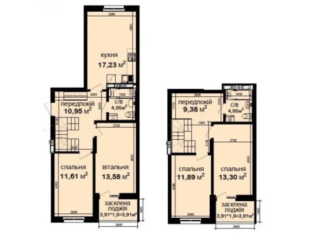 ЖК Кришталеві джерела: планировка 4-комнатной квартиры 103.86 м²