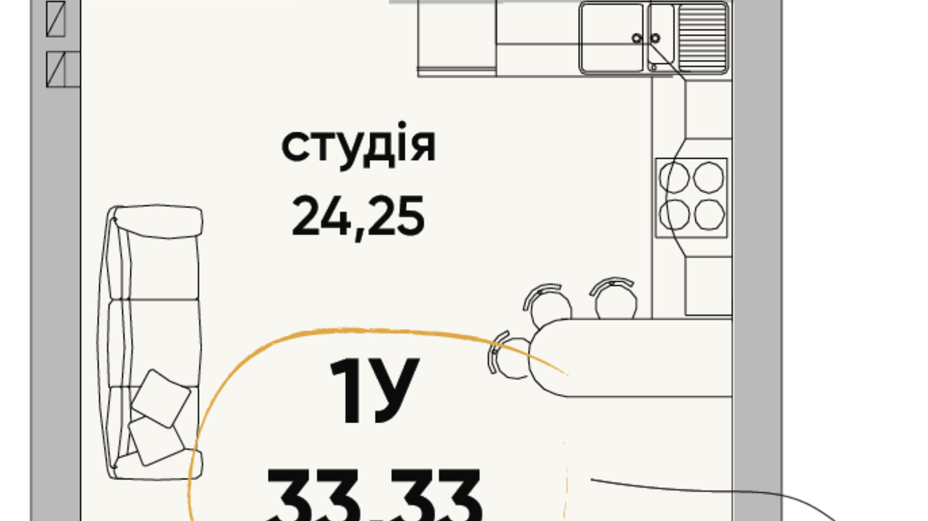 Планировка 1-комнатной квартиры в ЖК Сontinent RAY 33.33 м², фото 317735