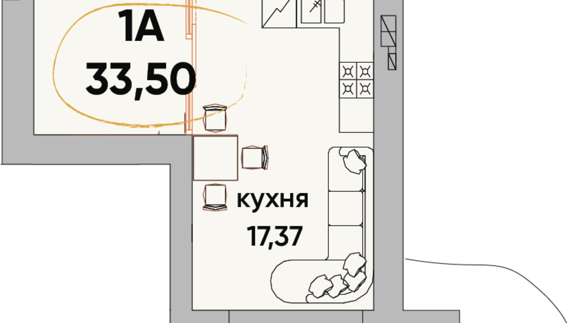 Планування 1-кімнатної квартири в ЖК Сontinent RAY 33.5 м², фото 317736