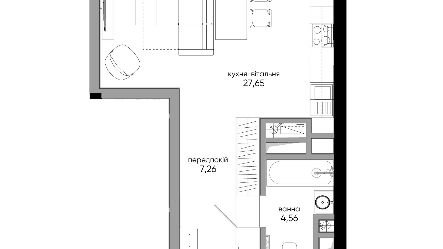 Планировка 1-комнатной квартиры в ЖК Метрополис 36.79 м², фото 318010