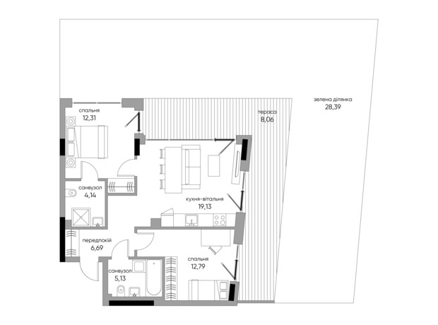 ЖК Park Lake City Vita: планування 2-кімнатної квартири 98.64 м²