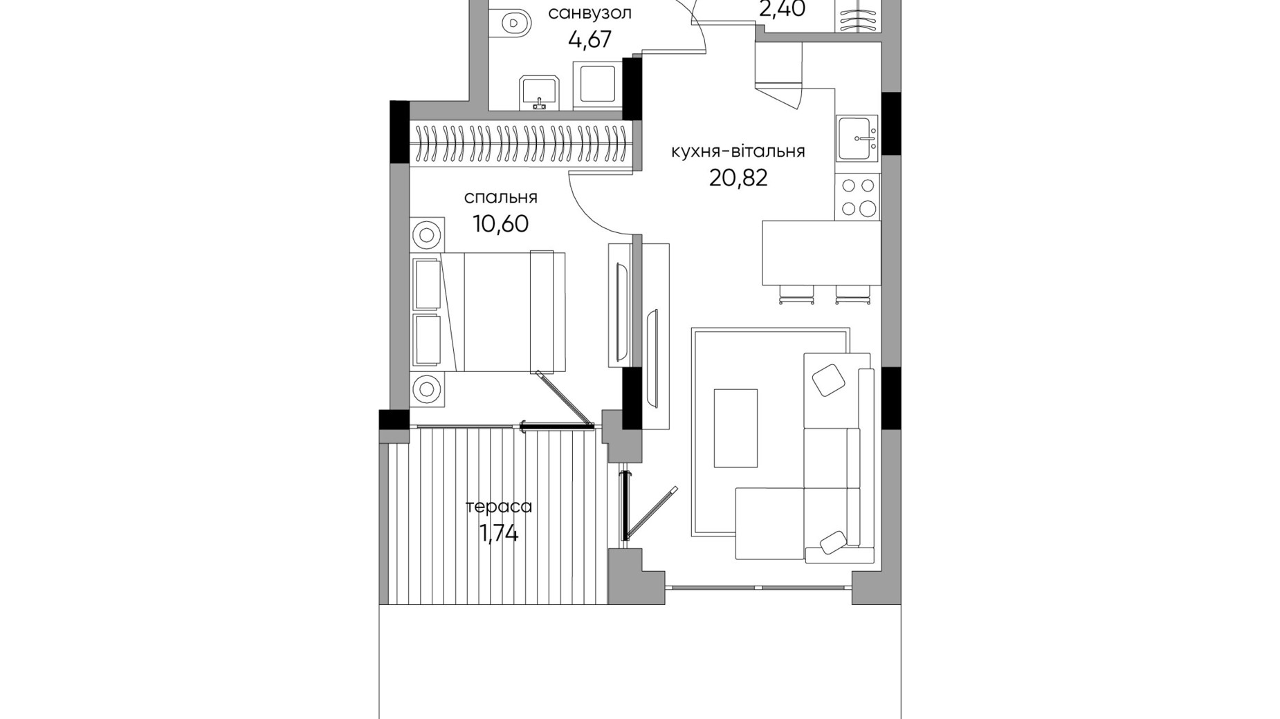 Планировка 1-комнатной квартиры в ЖК Park Lake City Vita 51.66 м², фото 318017