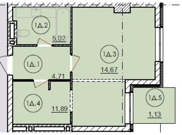 Апарт-комплекс Capital Tower: планировка 1-комнатной квартиры 37.42 м²