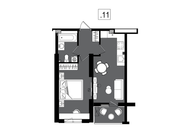 ЖК Посейдон: планування 1-кімнатної квартири 40.34 м²