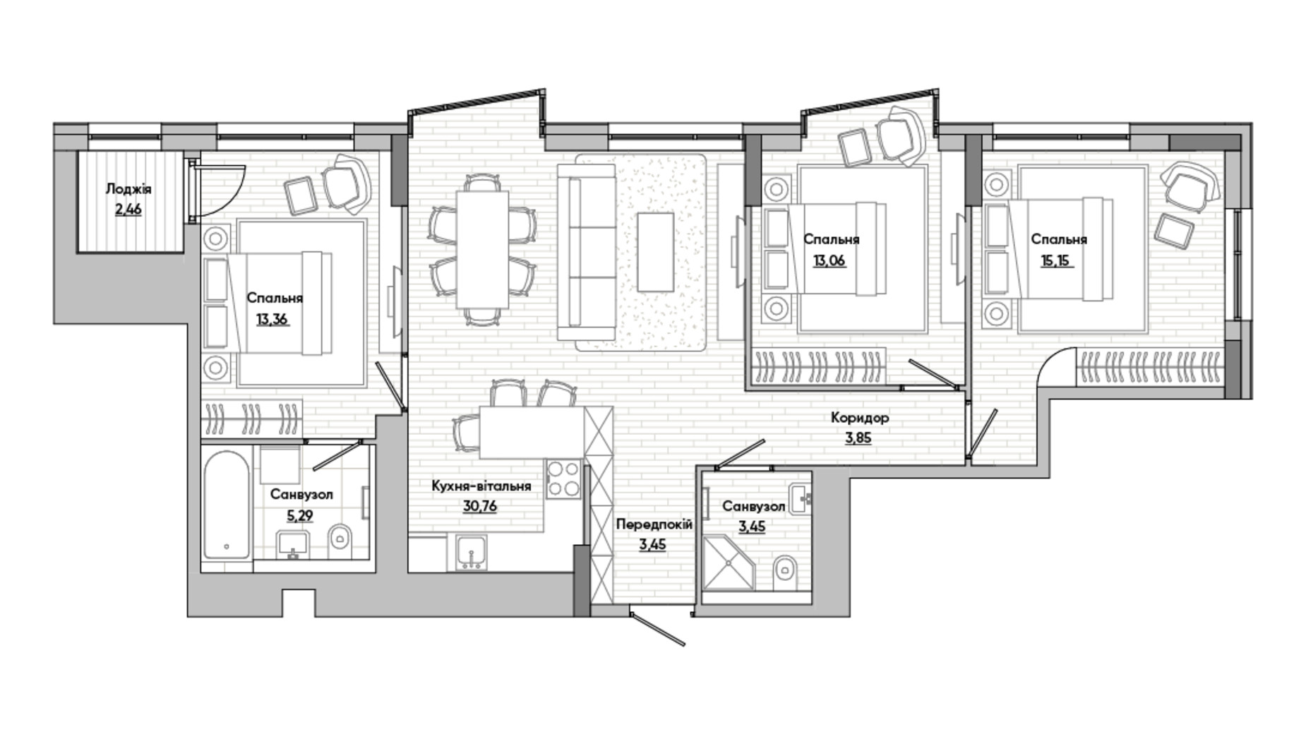 Планування 2-кімнатної квартири в ЖК Lucky Land 79.21 м², фото 318224