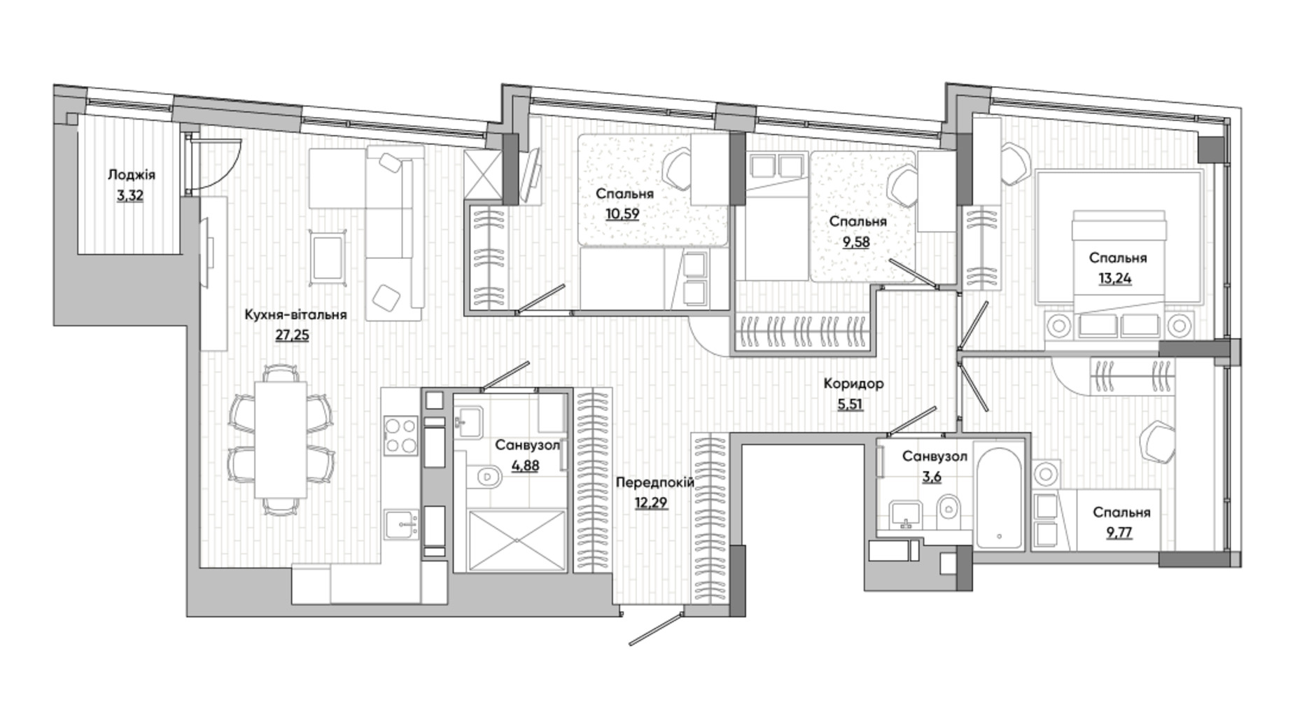 Планировка 4-комнатной квартиры в ЖК Lucky Land 99.06 м², фото 318225