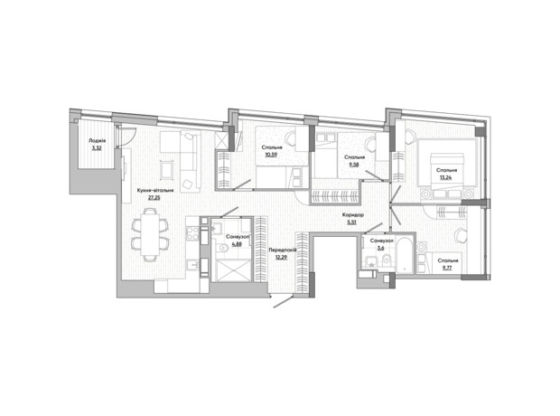 ЖК Lucky Land: планування 4-кімнатної квартири 99.06 м²