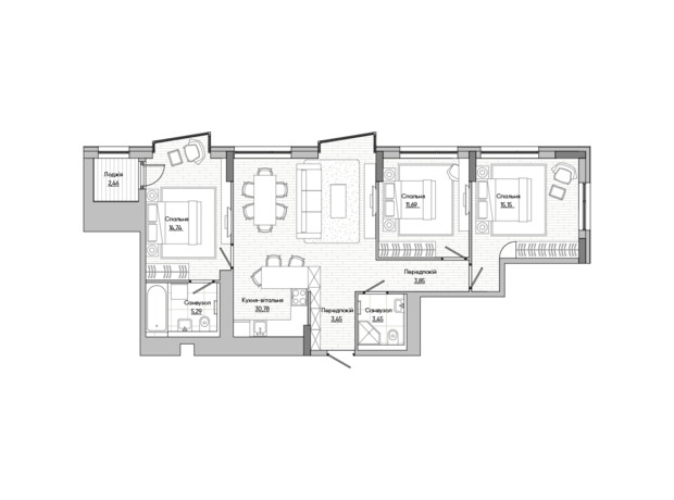 ЖК Lucky Land: планування 3-кімнатної квартири 80.52 м²