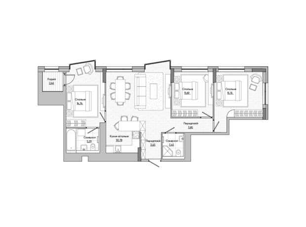 ЖК Lucky Land: планування 3-кімнатної квартири 80.52 м² ЖК Lucky Land: планування 3-кімнатної квартири 80.52 м²