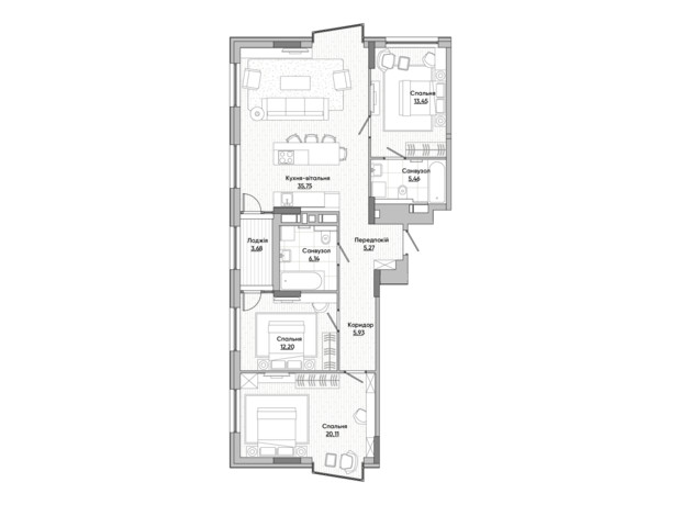 ЖК Lucky Land: планування 2-кімнатної квартири 68.92 м² ЖК Lucky Land: планування 2-кімнатної квартири 68.92 м²