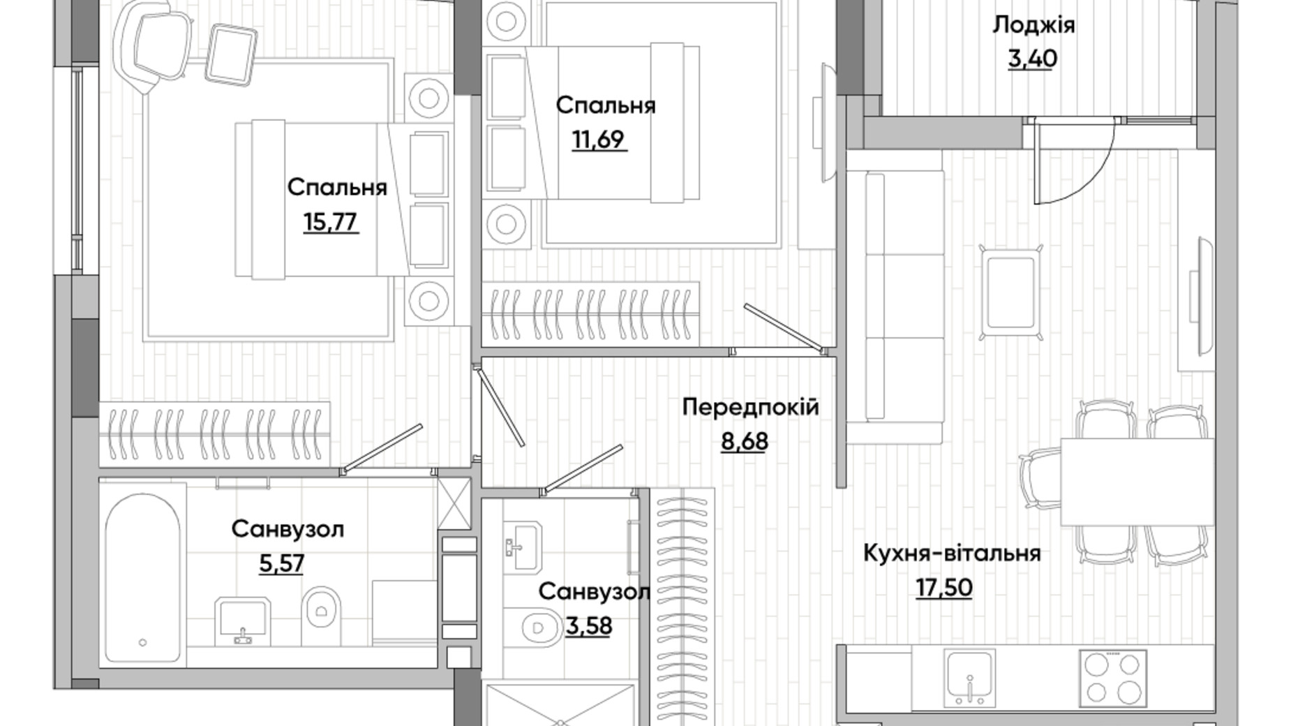 Планировка 2-комнатной квартиры в ЖК Lucky Land 66.2 м², фото 318235