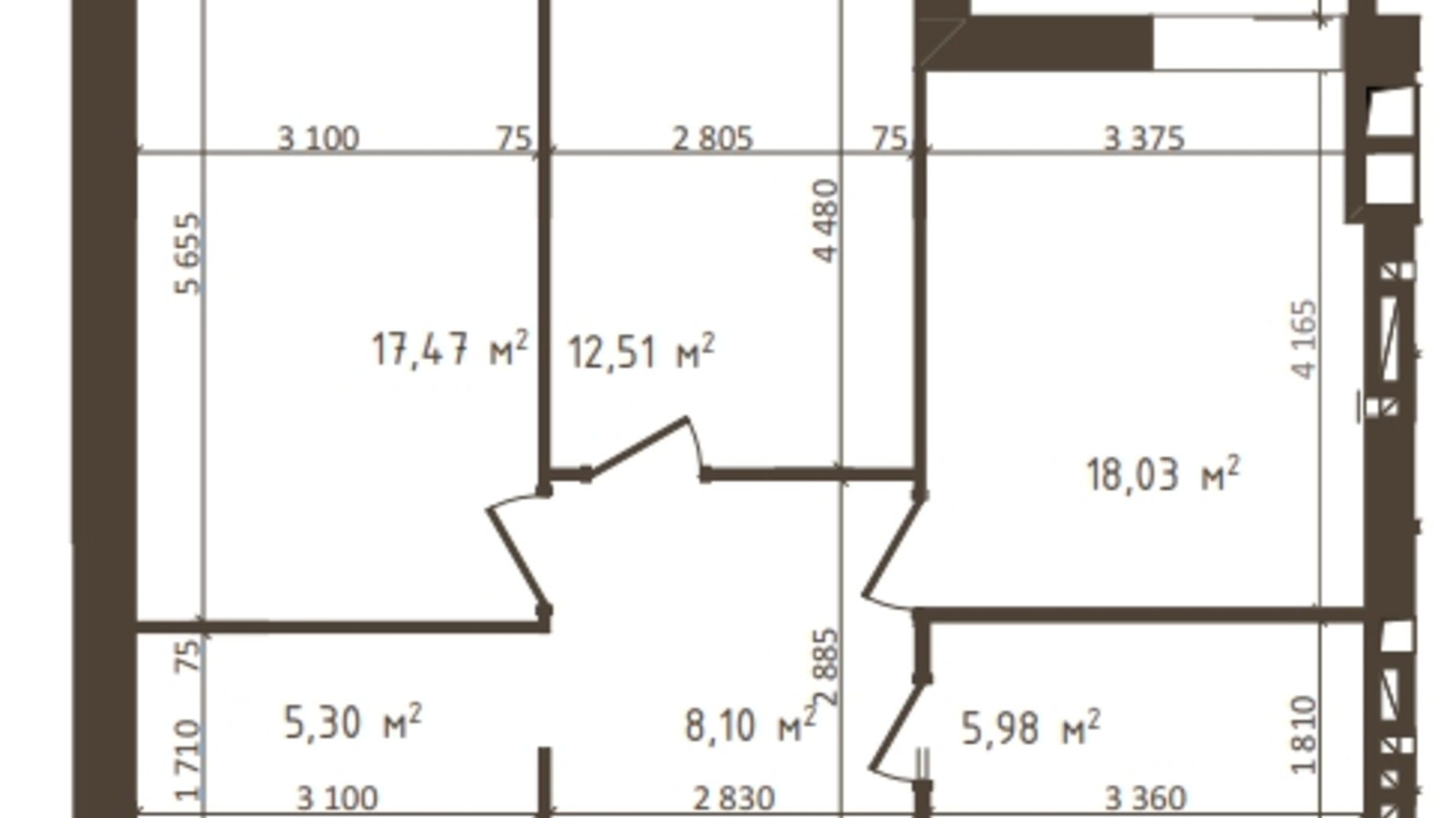 Планировка 2-комнатной квартиры в ЖК Одесская Чайка 67.39 м², фото 318519