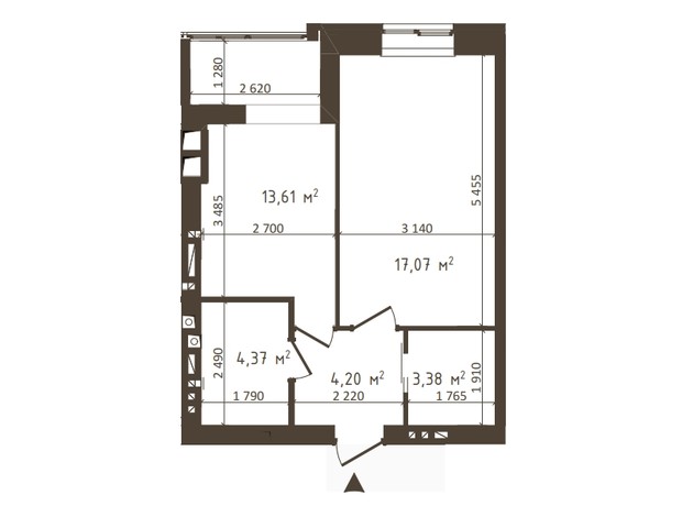 ЖК Одеська Чайка: планування 1-кімнатної квартири 42.63 м²