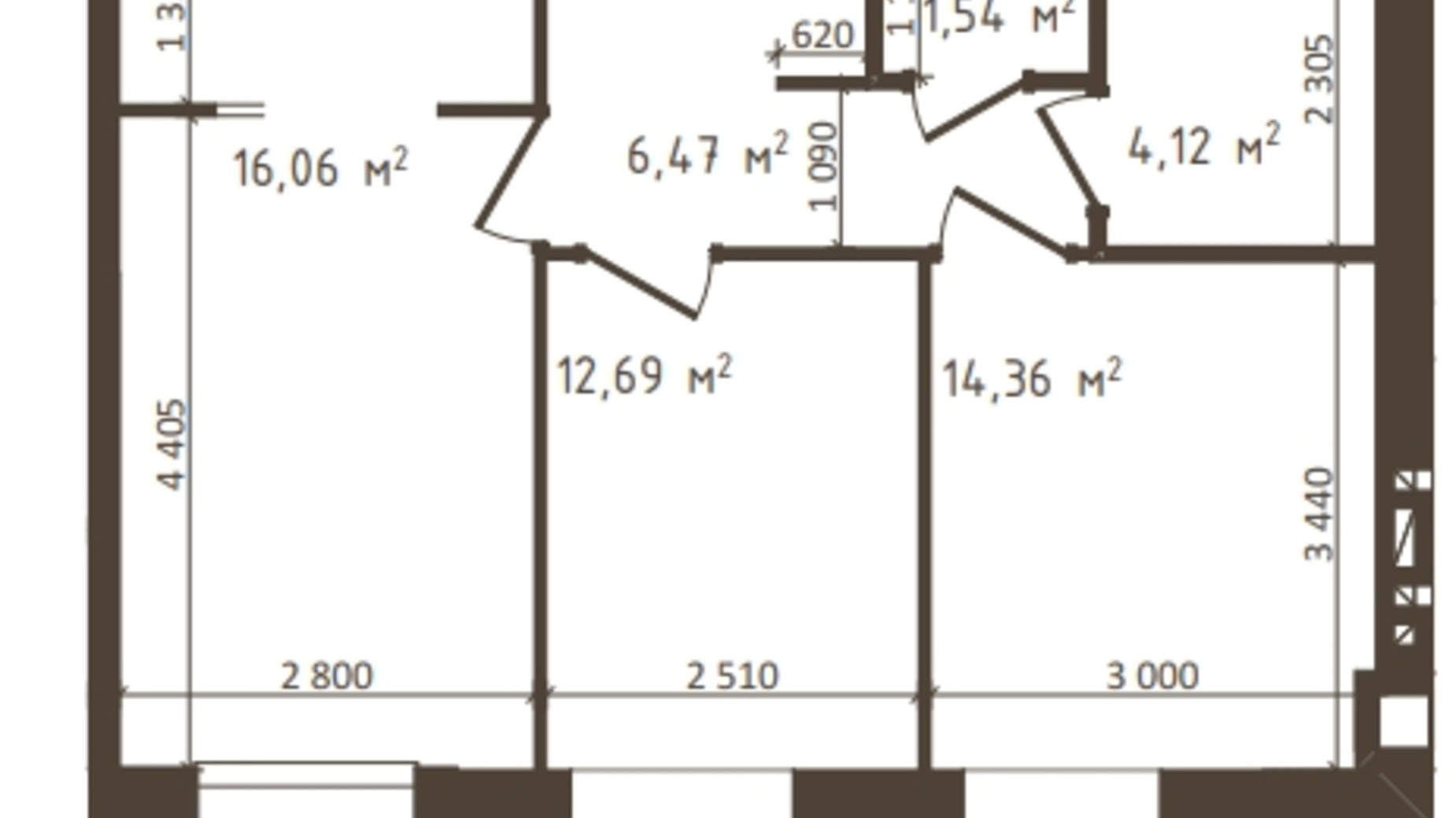 Планування 2-кімнатної квартири в ЖК Одеська Чайка 55.24 м², фото 318521