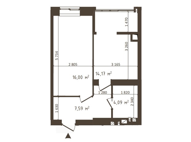 ЖК Одеська Чайка: планування 1-кімнатної квартири 41.85 м²
