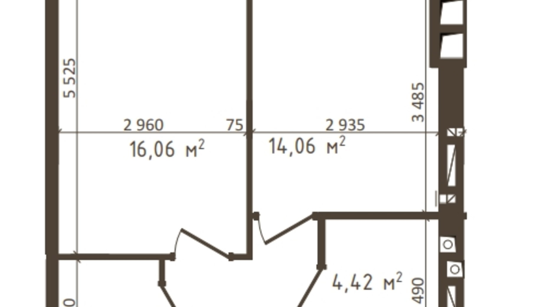 Планировка 1-комнатной квартиры в ЖК Одесская Чайка 42.56 м², фото 318523