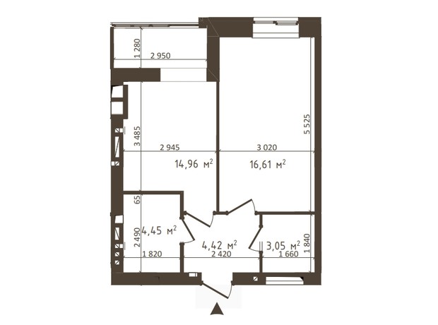 ЖК Одеська Чайка: планування 1-кімнатної квартири 43.49 м²