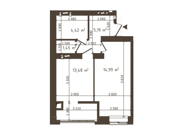ЖК Одеська Чайка: планування 1-кімнатної квартири 39.53 м²