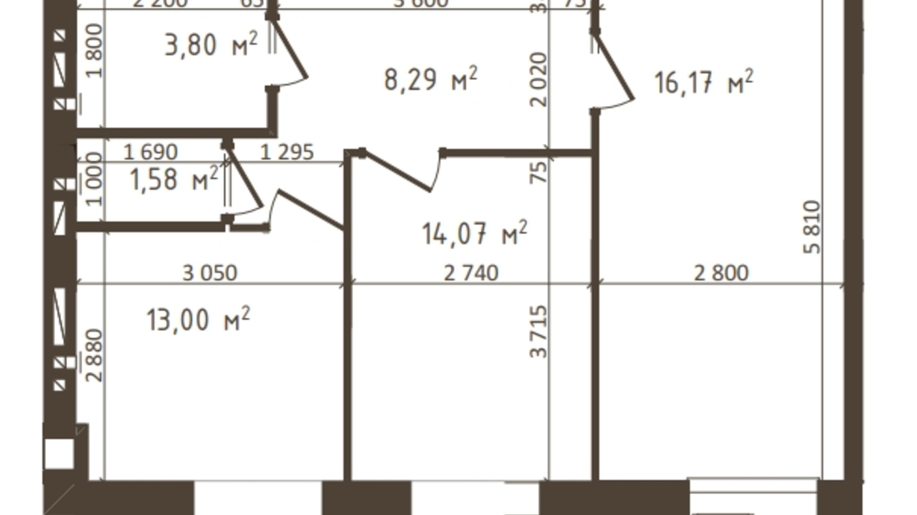 Планировка 2-комнатной квартиры в ЖК Одесская Чайка 56.91 м², фото 318527