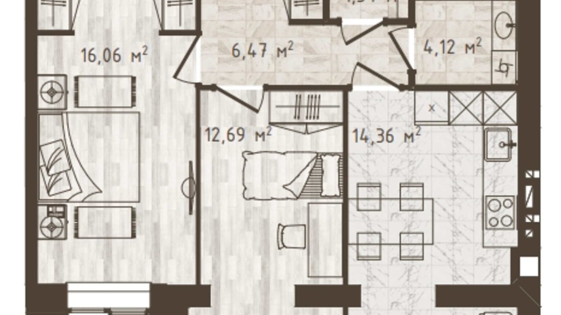 Планування 2-кімнатної квартири в ЖК Одеська Чайка 55.24 м², фото 318530