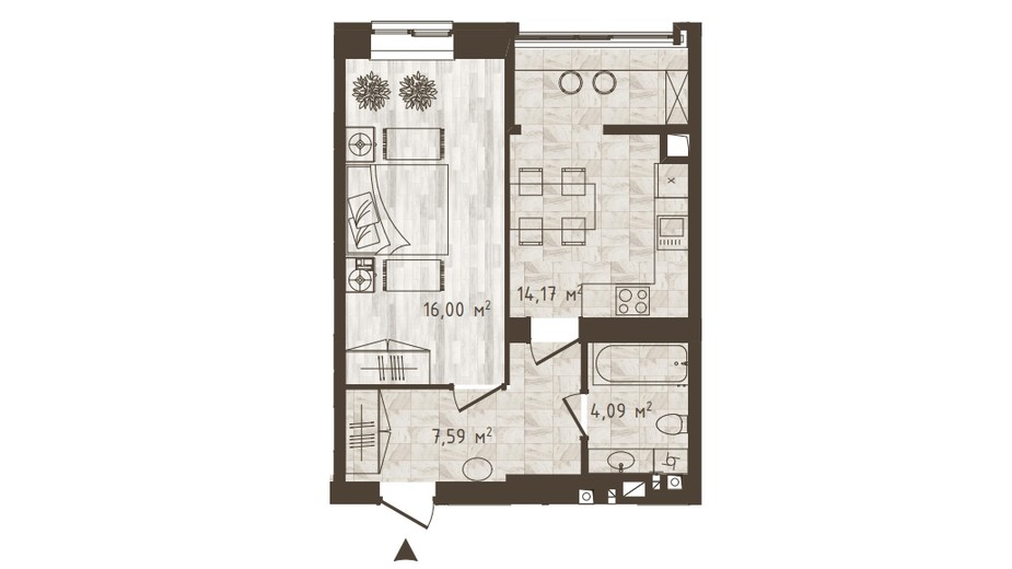 Планировка 1-комнатной квартиры в ЖК Одесская Чайка 41.85 м², фото 318533