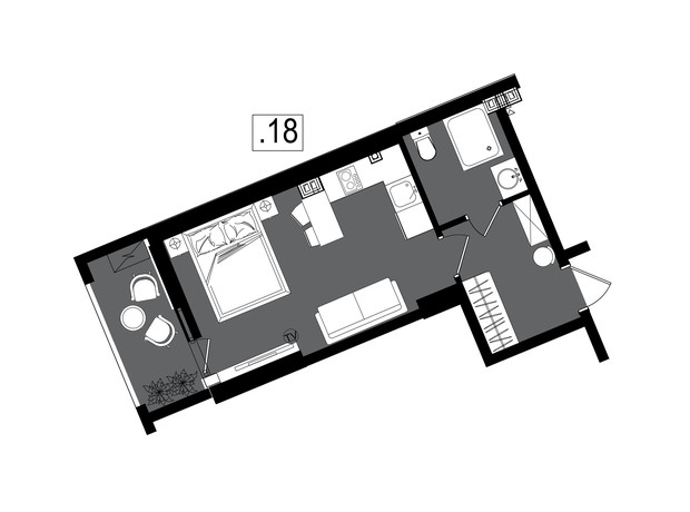 ЖК Посейдон: планировка 1-комнатной квартиры 28.55 м²