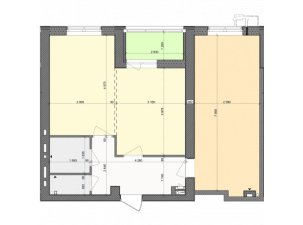 ЖК Столичный: планировка 2-комнатной квартиры 62.5 м²