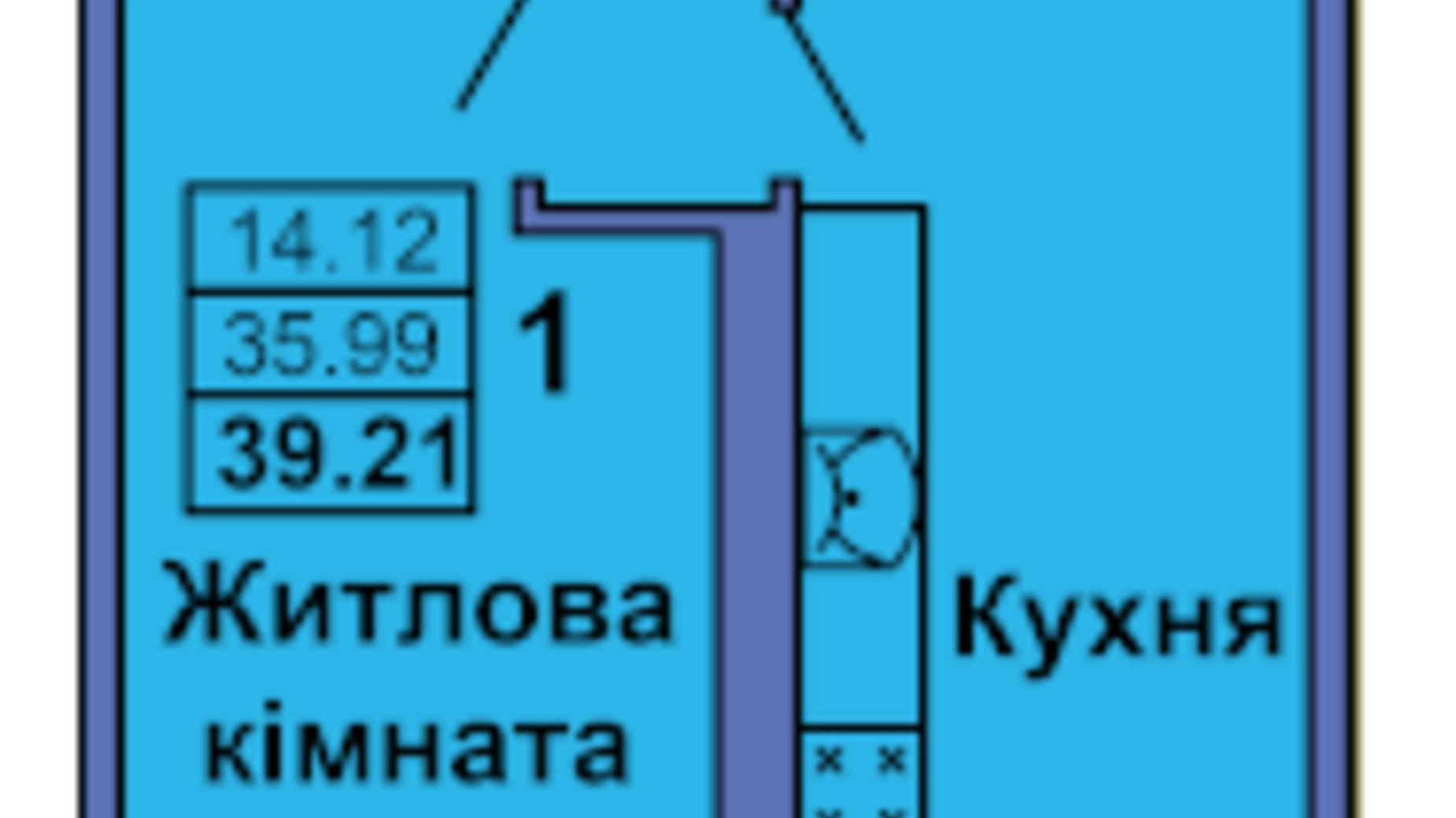 Планировка 1-комнатной квартиры в ЖК ул. Героев Сталинграда, 6а 39.21 м², фото 319403