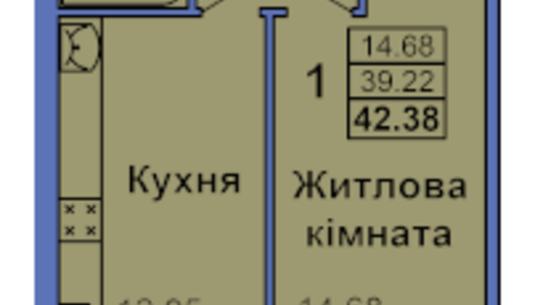 Планировка 1-комнатной квартиры в ЖК ул. Героев Сталинграда, 6а 42.38 м², фото 319404