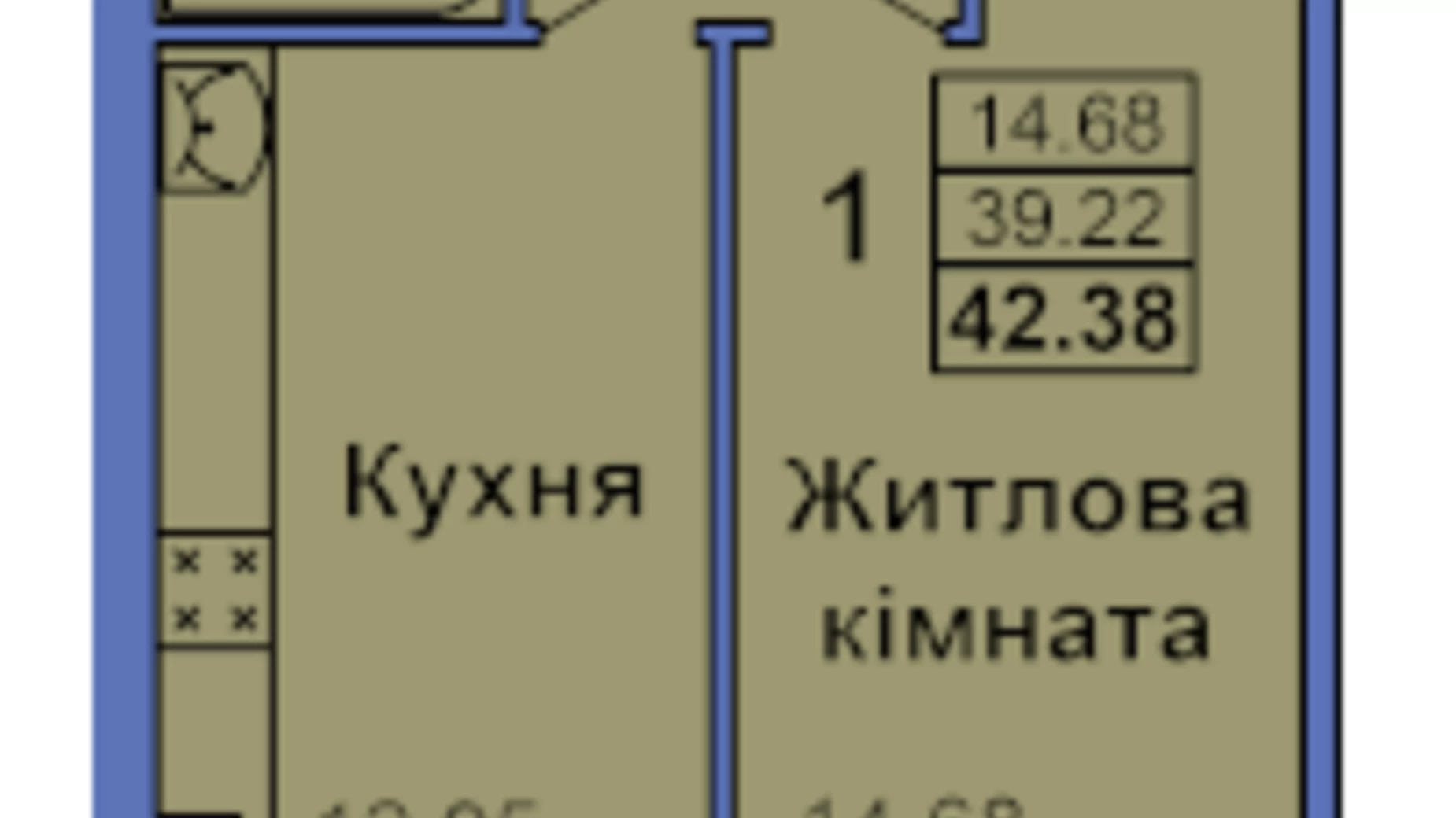 Планировка 1-комнатной квартиры в ЖК ул. Героев Украины, 6А 42.38 м², фото 319404