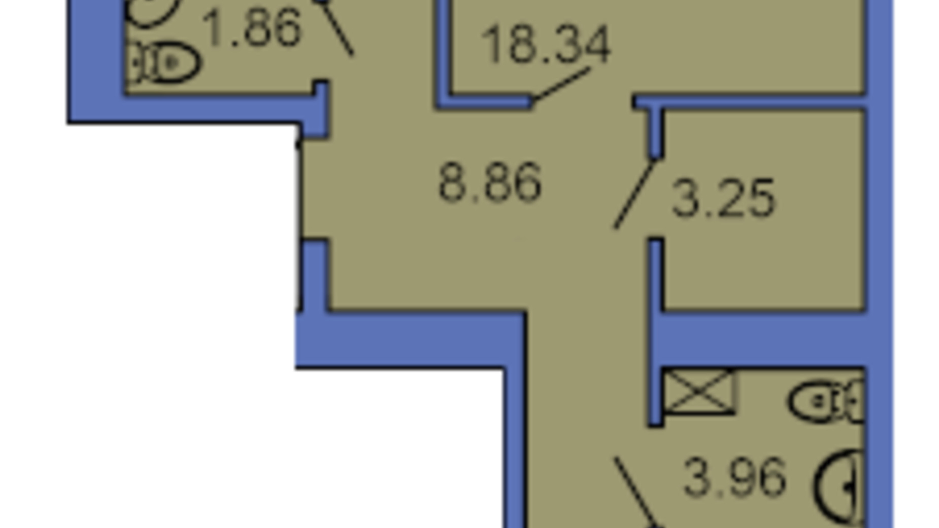 Планування 2-кімнатної квартири в ЖК вул. Героїв України, 6А 66.49 м², фото 319407