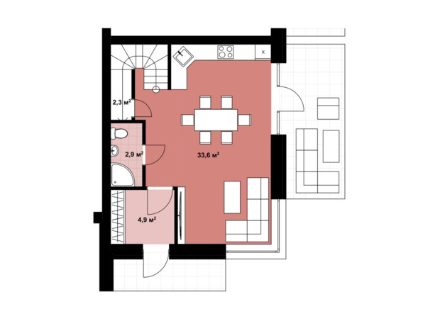 Таунхаус Lagom House: планування 4-кімнатної квартири 129 м²