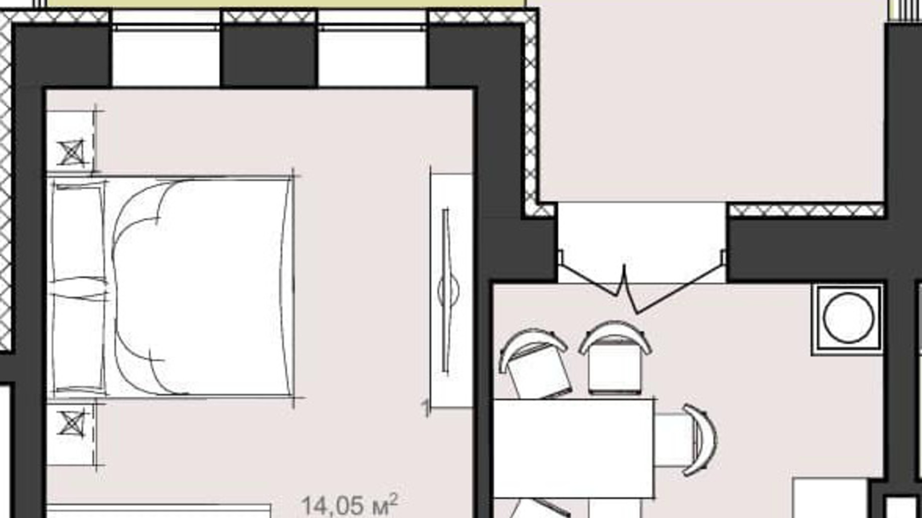 Планування 1-кімнатної квартири в ЖК Harmony Garden 45.99 м², фото 319702