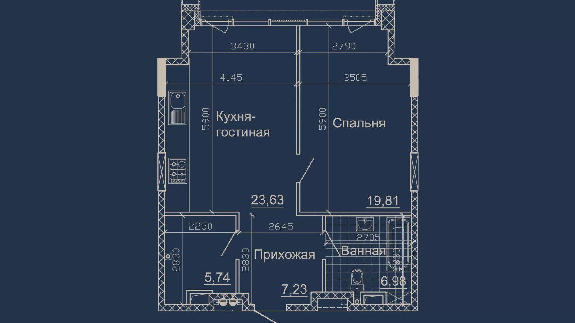 Планування 1-кімнатної квартири в ЖК Небо 65.4 м², фото 319739