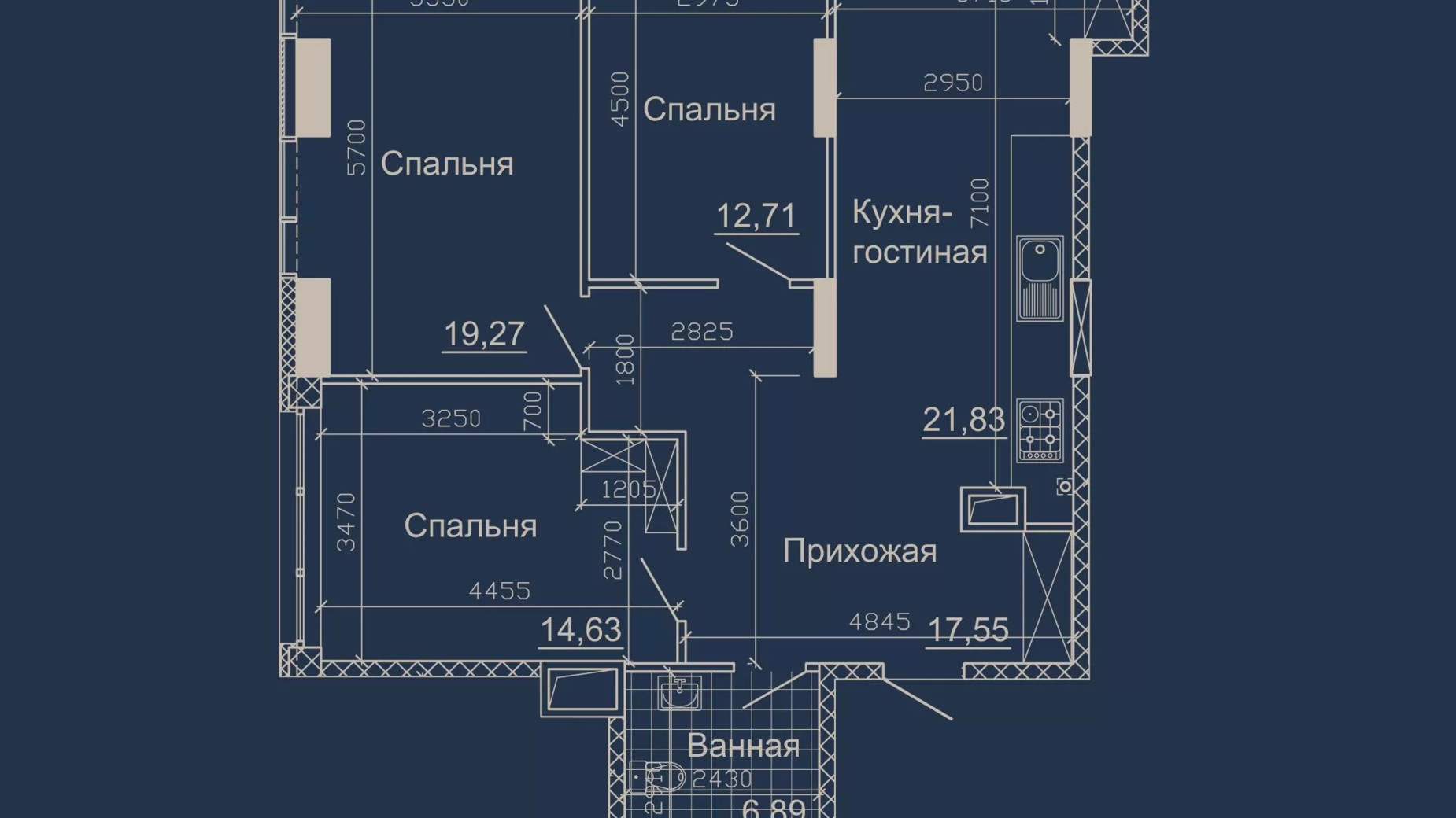 Планування 3-кімнатної квартири в ЖК Небо 95.45 м², фото 319740