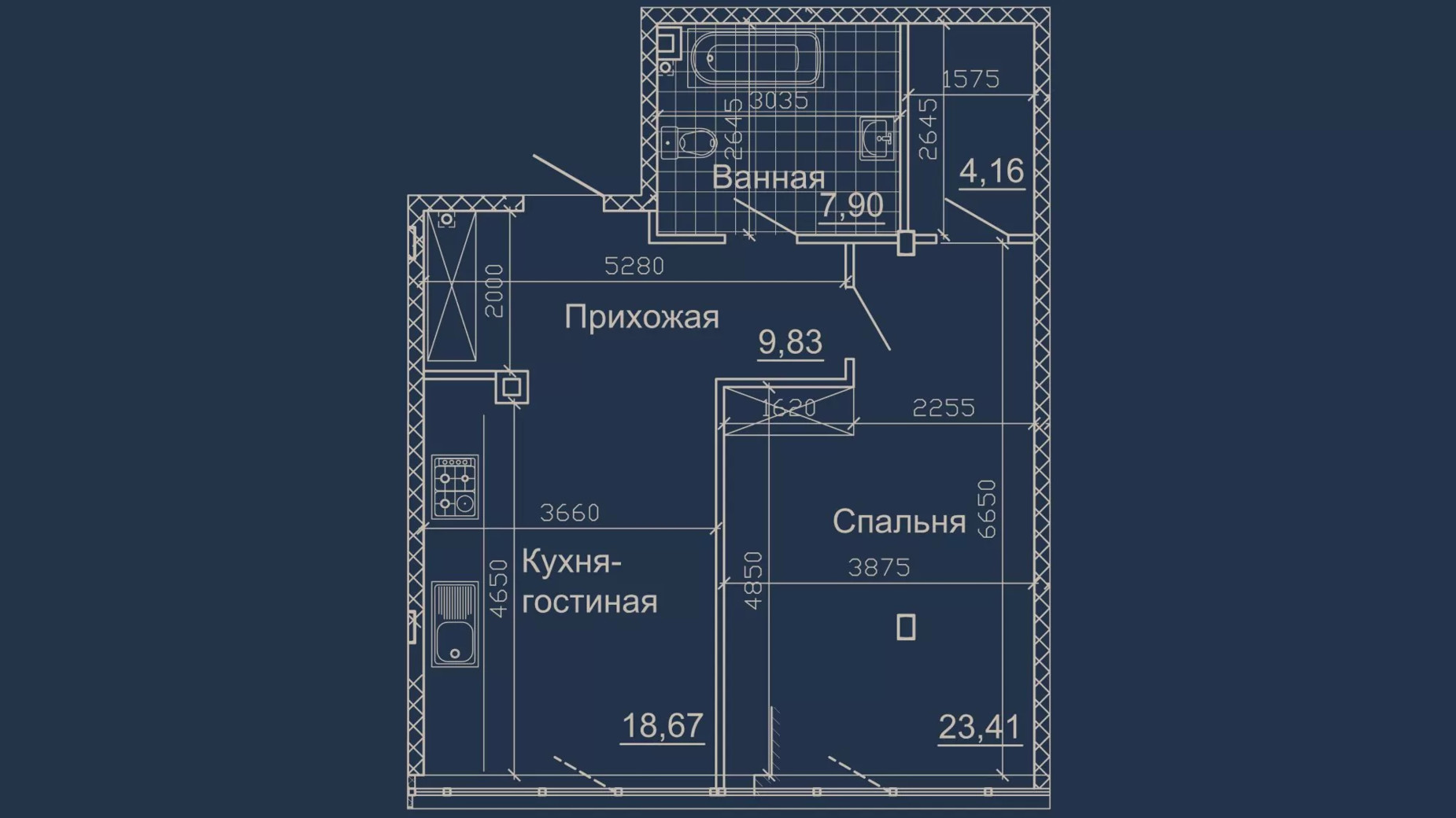 Планування 1-кімнатної квартири в ЖК Небо 65.72 м², фото 319742