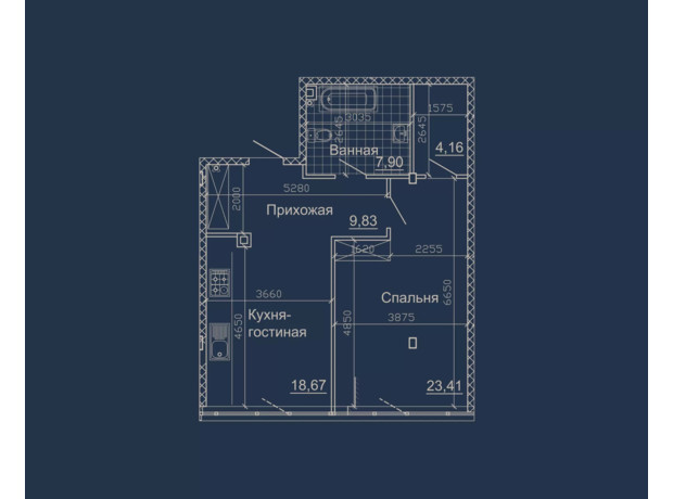 ЖК Небо: планировка 1-комнатной квартиры 65.72 м²