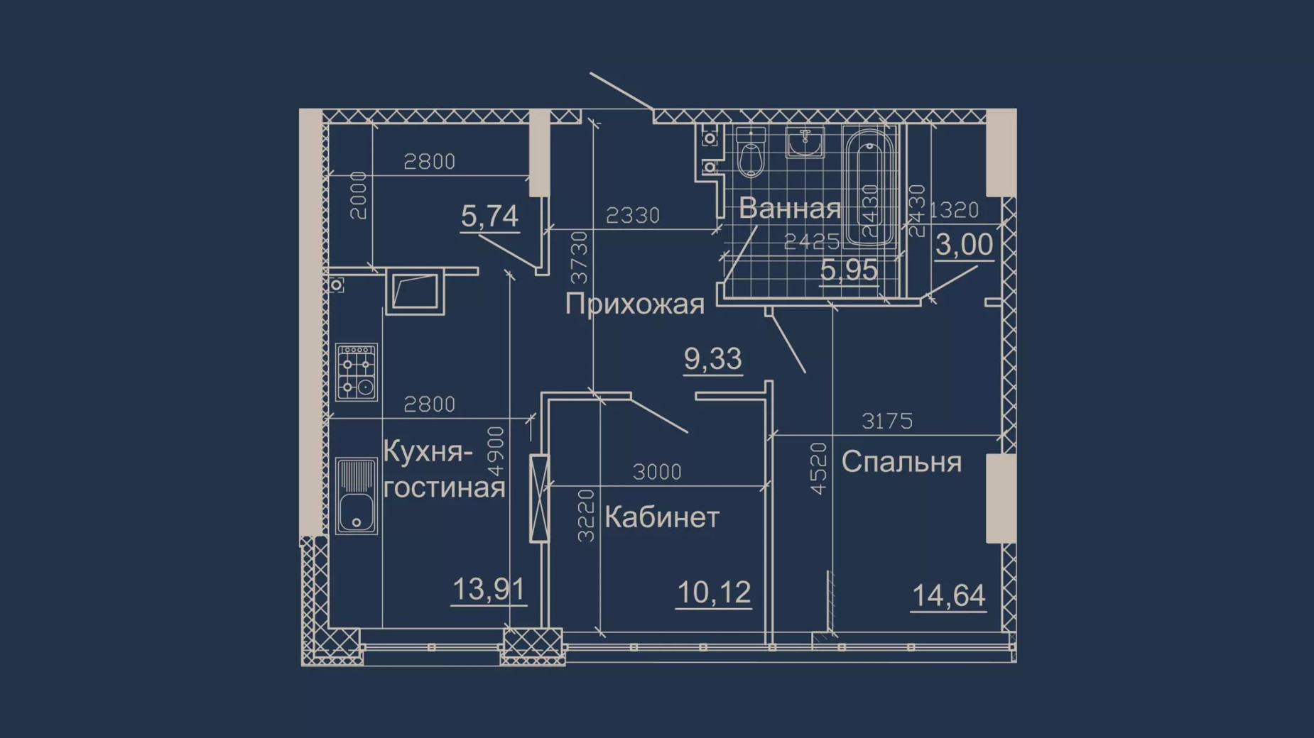 Планировка 1-комнатной квартиры в ЖК Небо 65.09 м², фото 319750